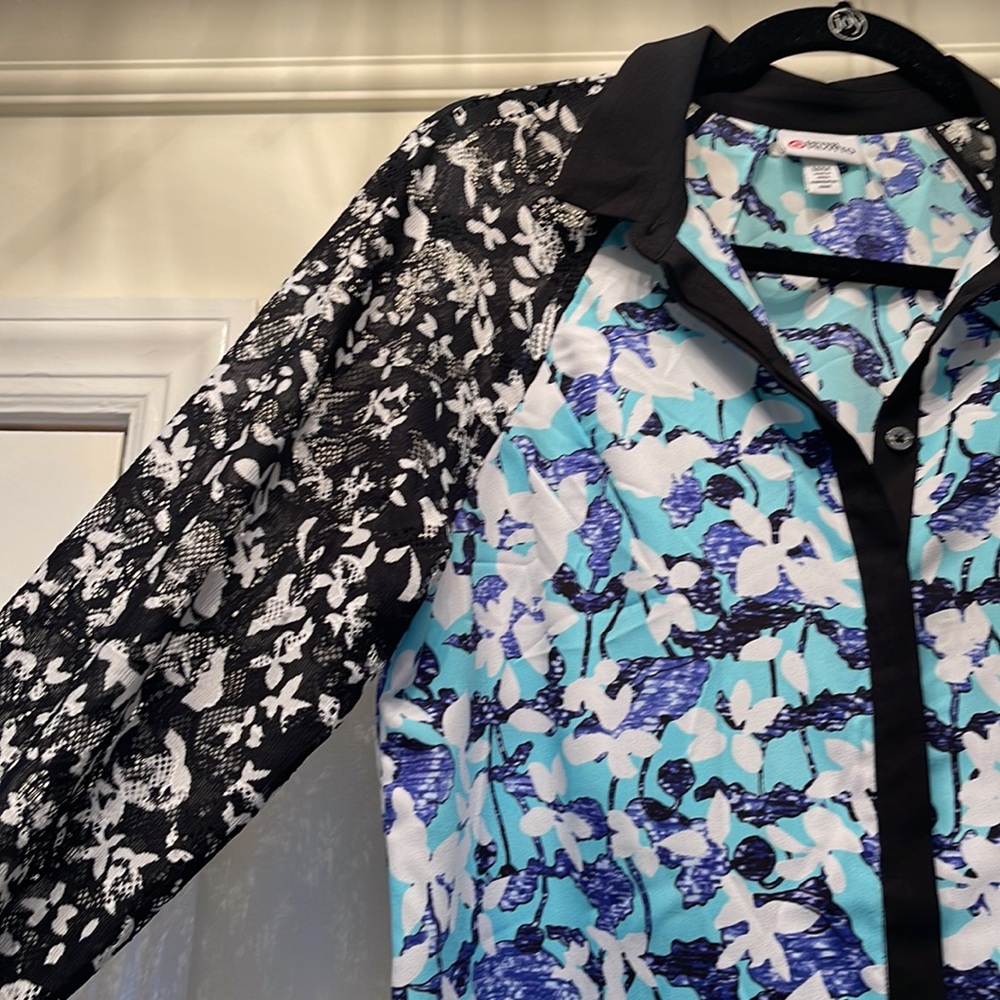 Peter Pilotto for Target Blue Button Down with Lace Sleeves - Picture 3 of 6